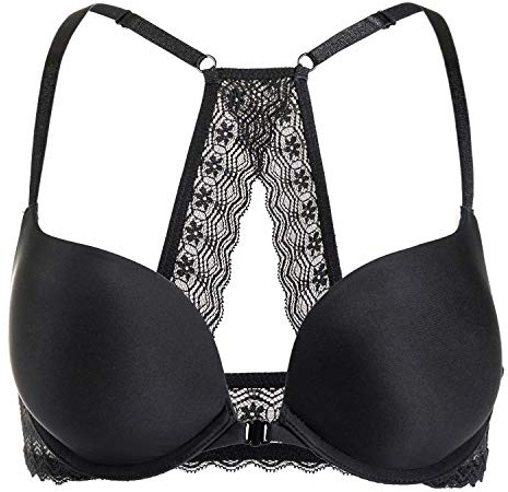 DOBREVA Women's Push Up Bra Front Fastening Bras T Shirt Racer Back Padded Underwired Plunge Bra Black 32AA