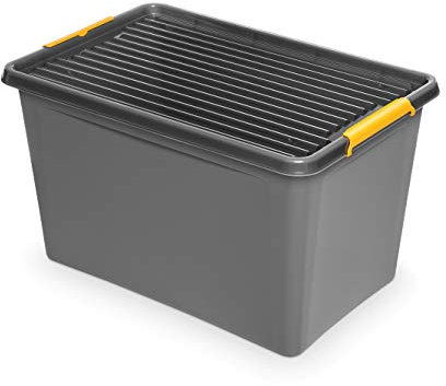 ORPLAST 6 Stück SolidStore Box 60 Liter mit Deckel/Clips/Rädern - 58 x 39 x 35 cm - grau