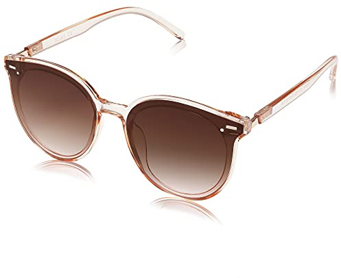 SOJOS Classic Round Sunglasses for Women Men Retro Vintage Shades Large Plastic Frame Sunnies SJ2067 with Crystal Brown Frame/Brown Lens
