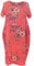Storm Island Ladies Italian Linen Dress Ribbed Short Sleeves Sides Women Floral Lagenlook Top (Coral, 16-18 UK)