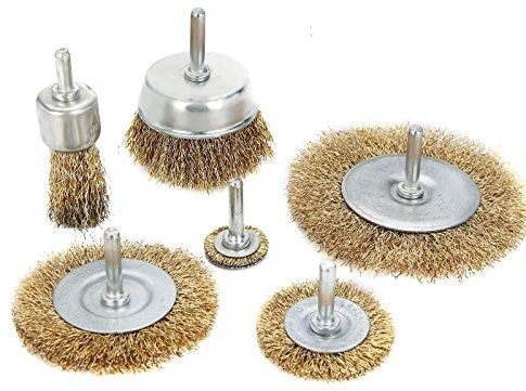 Ballshop 6 PCS Brass Coated Wire Brush Wheel Wire Brushes Drill Bit Set Shank for Rotary Tools