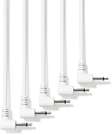 ExcelValley - 5-Pack - Rechtwinkliger Mono Modular Patchkabel - 3,5mm 1/8 Eurorack Synthesizer [Weiß | 10 cm - 3,94]