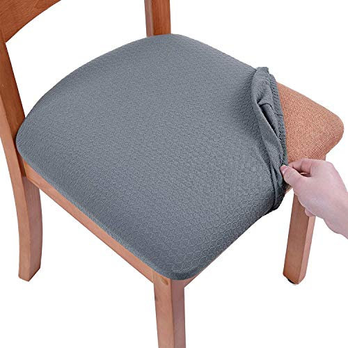 Homaxy Stretch Spandex Jacquard Esszimmerstuhl Sitzbezüge, herausnehmbarer waschbarer Anti-Staub Esszimmerstuhl Sitzkissen Hussen - 6er Set, Grau