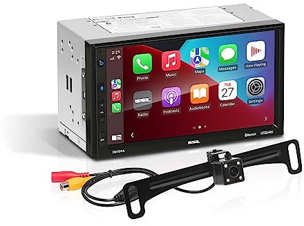Sound Storm Laboratories DD7CPA-C Autoradio stéréo Apple CarPlay Android Auto, écran tactile double DIN 7, audio Bluetooth et appels mains libres, pas de lecteur CD DVD, récepteur radio, caméra de