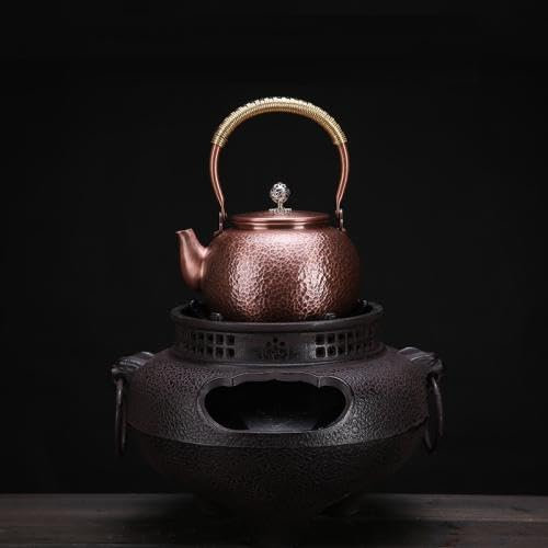 Large Cooking Tea cast Iron Charcoal Fireplace Charcoal Stove Iron Pot Boiled Tea Furnace Wind Kettle Ghost face Wind Stove fire Japanese fire Basin-Kettle + handmaking pin Pot