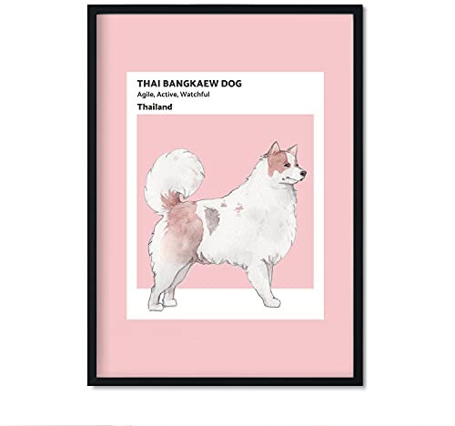 Nacnic Thai Bangkaew-Druck. Poster mit Illustrationen von Hunderassen in warmen Tönen und Kuchen. Innenausstattung. A3 Größe.