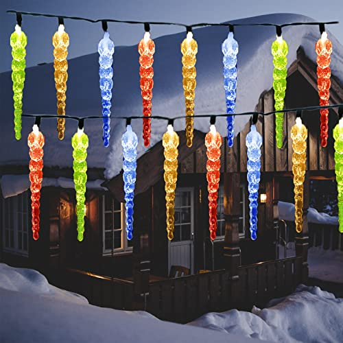 KINGCOO 30LED Eiszapfenkette Lichterkette Außen, Wasserfest 21FT LED Eisregen Lichtervorhang Solar Rohr Leuchtstoffröhre 8modi für Garten Innen Hochzeitsfeier Fenster Wand Weihnachtsdeko (Mehrfarbig)