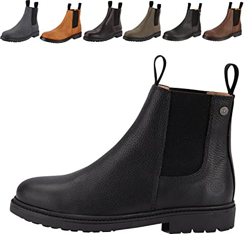 Chelsea Boot »NEW WORK« von SUEDWIND© | bequeme Stiefelette aus robustem Rindsleder Made in Portugal | Reitschuh mit Profil-Gummisohle und Innen-Leder | Schuh Schlupf Stiefel | Black Nubuck | Gr. 38