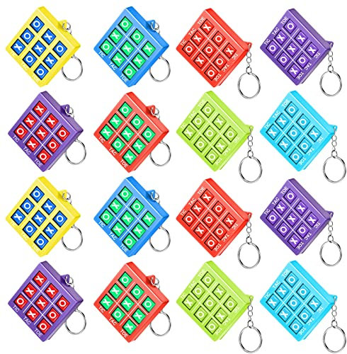 Zomiboo 16 Stück Tic Tac Toe Mitgebsel Kinder Spiel Schlüsselanhänger aus Kunststoff Mini Gastgeschenk Kindergeburtstag für Jungen Mädchen, Party Mitgebsel Geschenke für Geburtstag und Party Event