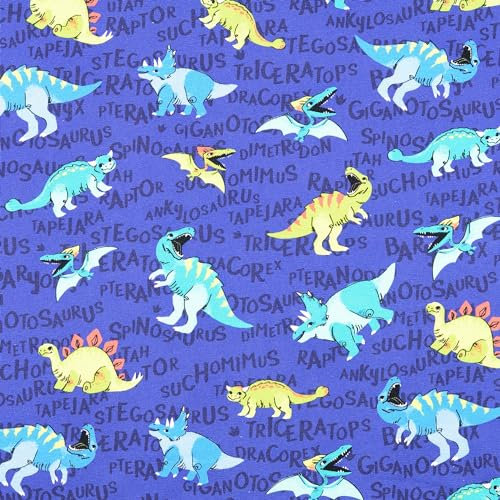 FAABRIX Kinderstoff Jersey Dinosaurier Baumwolle für Kinderkleidung (Dino dunkelblau, 1,0m)