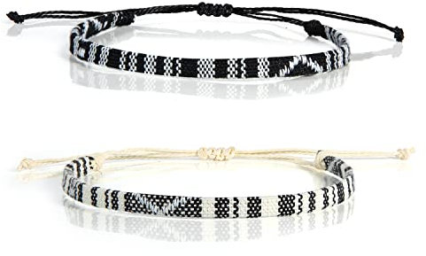 KINBOM 2pcs Bracelets de Plage, 18-36cm Réglables Bracelets de Surfeur à Cordes Boho Bracelet Chevilles Unisexe Faits à la Main Chaîne de Poignet Tressée pour Femmes Hommes (Noir, Blanc)