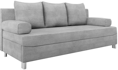 Mirjan24 Schlafsofa Dover Cord, Sofa mit Bettkasten und Schlaffunktion, Bettsofa, Farbauswahl, Schlafcouch mit Chromfüße, Couchgarnitur, Polstersofa (Poso 110, ohne Polsterhocker)