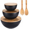 Vdomus Lot de 3 bols de service à salade avec couvercles, 12,7 x 25,4 x 25,4 cm en fibre de bambou avec couvercles en bois – Bols et planches multi-usages pour la cuisine – Ensemble de bols à mélanger