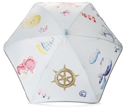 Sonia Originelli Kinder Regenschirm Meerestiere Fische hellblau mit Klemmschutz Reflektionsstreifen und Namensschild