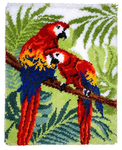 ROCKY&CHAO DIY-Knüpfhaken Teppichherstellungs-Set für Erwachsene und Kinder mit Vogel-Motiv, 50 x 38 cm, Contemporary, Unisex, Rot, Echtes Leben, Faltbar: Nein