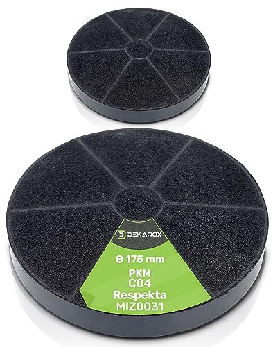 DEKAROX - 2 filtros de carbón activo de 175 mm de diámetro para campana extractora Respekta MIZ0031 MIZ 0031 PKM C04 CF100