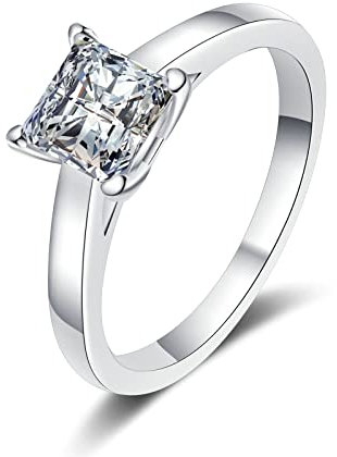 Ayoiow Freundschaftsring Damen, Ring Damen 925 mit 1ct Moissanit Quadratisch Ring Größe 60 (19.1)