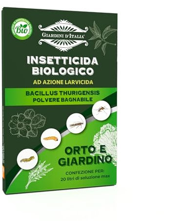 GIARDINI D'ITALIA - Insetticida Piante Biologico per Orto e Giardino a Base di Bacillus Thuringiensis, Insetticida in Polvere Bagnabile Contro Larve e Parassiti - Uso Professionale e Hobbistico, 10 g