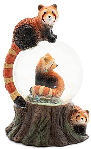 Elanze Designs Roter Panda-Miniatur, 45 mm, stabiles Polyresin, magisch, skurril, Tischkommode, Nachttisch, Glitzer, Wasser-Schneekugel, Dekoration