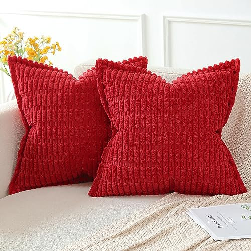 Artscope 2er Set Kordsamt Kissenbezüge Moderne Kissenhüllen Dekorative Sofakissen Dekokissen Weicher Zierkissenbezug für Wohnzimmer Sofa Schlafzimmer Boho Dekor Rot, 50x50cm