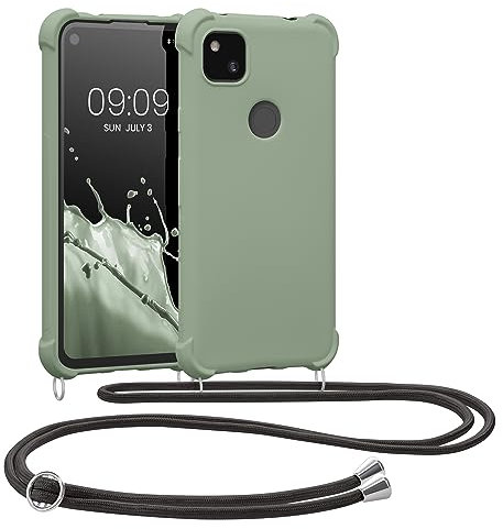 kwmobile Necklace Case kompatibel mit Google Pixel 4a Hülle - Cover mit Kordel zum Umhängen - Silikon Schutzhülle Graugrün
