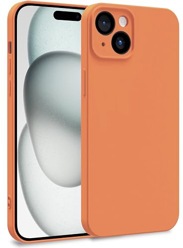 MyGadget TPU Case for iPhone 15 Plus - Cover Dual Layer with Camera Protection/Inner Lining - Soft Touch Rubber & Anti-Scratch Shell Orange