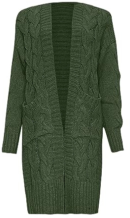 Saymany Strickjacke Damen Langarm Grobstrickjacke warm Langarm vorne offen Winter Mode Strickjacke Outwear Pullover Strick Cardigan mit Tasche Lang Leicht Cardigan Casual Strickmantel Strickcardigan