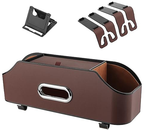 MENAYODA Autositz Organizer,Car Rear Seat Kopfstütze Organizer mit Becherhalter & Tissue-Box,Rücksitz Organizer Kinder Aufbewahrungsbox für Autositze (Braun)