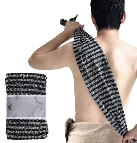 Gant de Toilette Exfoliant pour le Dos et le Corps, Serviette Exfoliante pour la Douche, Accessoires de Bain pour le Nettoyage et Massage (Noir)