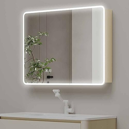 UKewei Armoire à Pharmacie Lumineux Armoire De Toilette LED avec Fonction Anti-buée Meuble de Rangement sans Cadre Nordique créatif Grand Espace de Rangement (Size : 80 * 65 * 12cm)