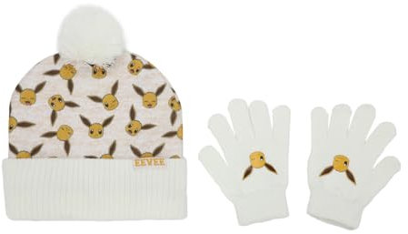 Pokemon Eevee Character Youth Cuffed Beanie and Gloves Set