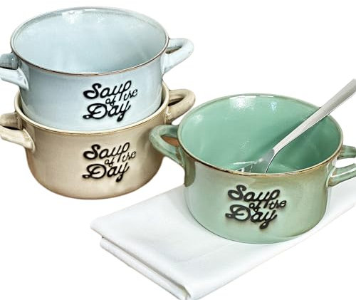 Reactive Glaze Soup Bowls with Handles 600ml Soup of The Day Stoneware Tableware