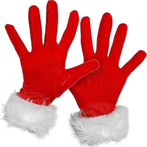 sodknow Rote Weihnachtshandschuhe, rote Samt-Handschuhe, Weihnachtsmann-Handschuhe, rote kurze Handschuhe mit weißen pelzigen Manschetten für Damen, Kostüme, Kostüme, Weihnachten, Partygeschenke,