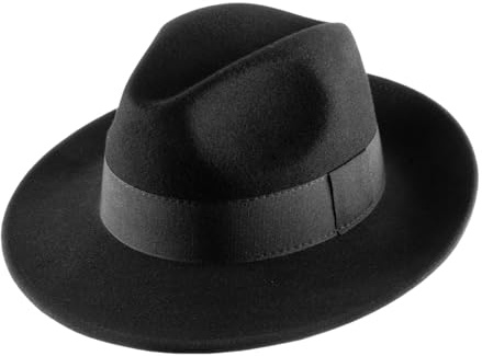 Classic Italy - Chapeau Fedora Feutre Homme ou Femme Essential Fedora - Taille 55 cm - Noir
