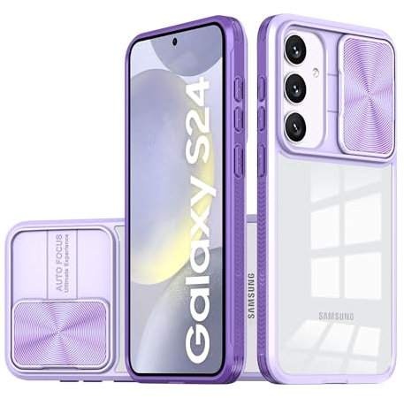 LIUKM Cover per Samsung Galaxy S24 Custodia, Scorrevole Protezione Fotocamera Leggero Hard PC Back Cover e TPU Bumper Protettiva Case [Antiurto Antiscivolo AntiGraffio] - Viola