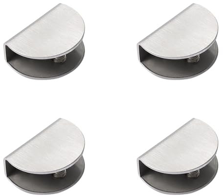 4Pcs Stainless Steel Glass Shelf Brackets, Adjustable Clamp Holder for 8mm Glass, Acrylic, Wood - Semicircular Design (Silver, Small)
