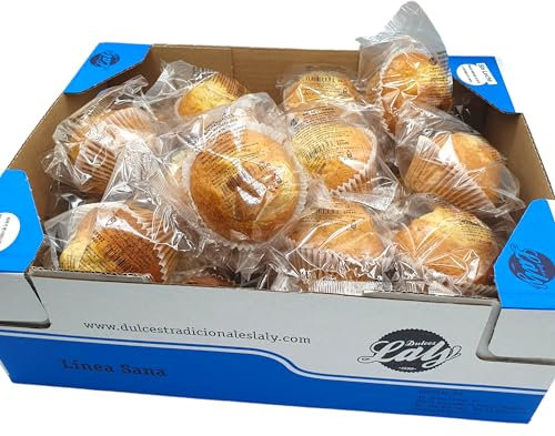 Magdalenas Sin Azucar y Sin Lactosa Laly - Caja 1,8 Kilos - Producto Artesanal Sin Leche - Madalenas SIn Azucar - 30 Unids.