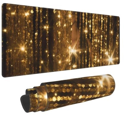 Goldene Pailletten-Schreibtischunterlage, großes Mauspad, Gummi-Tastatur-Mauspad, weich, langlebig, rutschfest, für Büro- und Heimspiele, 30 x 80 cm