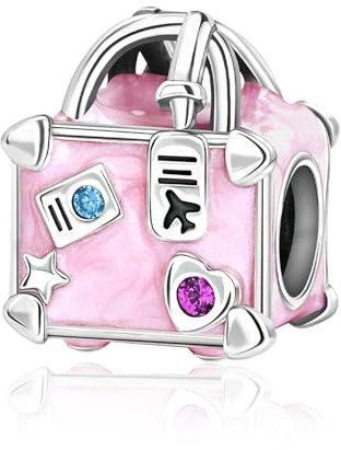 YUMINN Bagaglio rosa Charm for 925 Sterling Silver for Bracciali e collane da donna Ciondolo pendente per Natale San Valentino Festa della mamma Regali di gioielli per ragazze