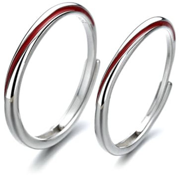 BCughia Anello con Il Filo Rosso, Anelli Donna Argento 925 Regolabili Linea Rossa Anelli di Fidanzamento Personalizzata Anello Fascia Fidanzamento per Uomo Donna