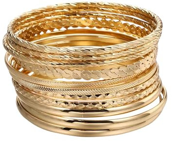 JRYGAC 12 Stück Armband Damen Gold, 14 Karat Vergoldet Stapelarmbänder Boho Mode Armbänder Damen, Stapelbare Mehrschichtiges Armband, Armreifen Damens Gold, für Frauen und Mädchen Geschenke