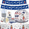 Juego de vajilla de fiesta pirata, plato de papel para 16 invitados, juego de vajilla de cumpleaños infantil con plato de papel, vasos, servilletas, manteles, banner, para niños y niñas
