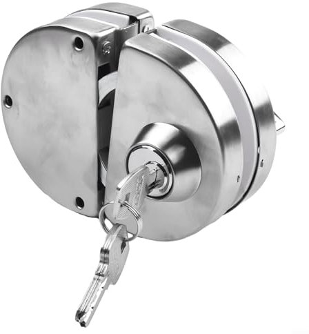 HEBEOT Serratura per porta in vetro in acciaio inossidabile Doppia porta senza fori in vetro serratura per porta in vetro senza cornice Doppia porta-doppio lato