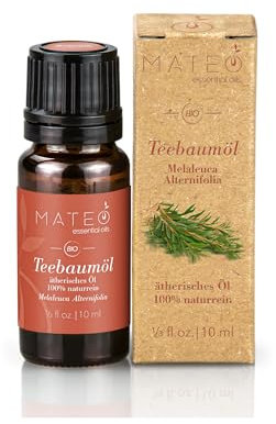 MateoEssentialsOils - 100% Reines und Natürlich Teebaumöl – therapeutische Qualität – Ideal für Aroma Diffuser - Teebaumöl für Aromatherapie, Insektenabwehr und Reinigend - 10 ml.