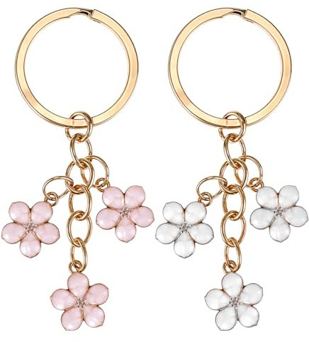 Mabor Blumen Taschen Anhänger,2 Stück Bag Charms Metall Schlüsselanhänger Damen Blumen Keychain Cute Aesthetic Schlüsselanhänger Aesthetic Schulranzen Anhänger Mädchen Taschenanhänger Blume
