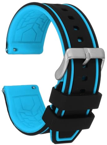 sourcing map Silicone Watch Bands 20mm Soft Quick Release Watch Band, Black Light Blue