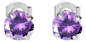 Homxi Boucle d Oreilles Clou Femme Violet,Boucle Doreille Cuivre Femme Boucles d'Oreilles Rond avec Zircone Cubique 4MM Boucles d'Oreilles Violet