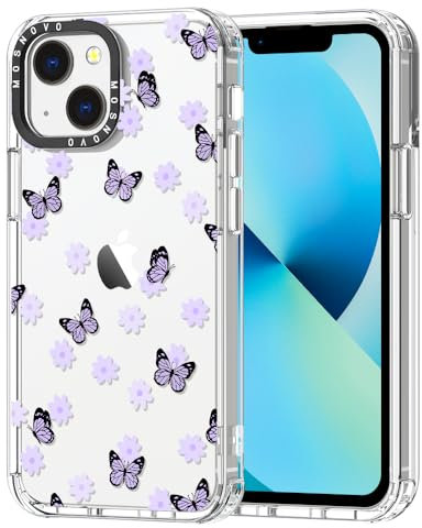 MOSNOVO Case for iPhone 13 Mini, [Buffertech 6.6ft Military-Grade Drop Protection] [Anti Peel Off Tech] Clear TPU Bumper Phone Case Cover Design - Lilac Butterfly