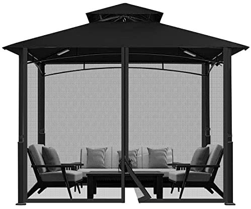 Outdoor Gazebo Mosquito Netting Garden Patio Canopy Universal Mosquito Screen Netting with Zipper 4 Panel Walls for Gazebo Pergola Black 300x360x230CM