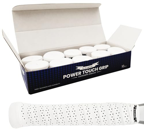 G-Lueck Übergriffband Set Tennis Premium Overgrip Power Touch mit Perforation - Hoher Grip, Lange Haltbarkeit - 0,60mm Stärke | für Padel, Squash, Badminton Schläger | perforiert (Weiß, 10er Set)